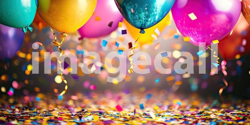 A Celebration in Colors: A burst of colorful balloons and confetti fills the air, creating a festive and joyful atmosphere