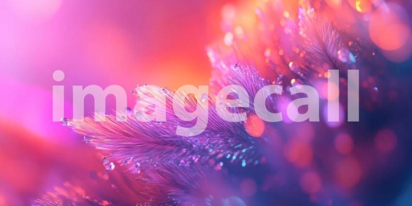 Dewdrop Dreams: A feather, adorned with glistening dewdrops, shimmers against a backdrop of vibrant pinks and purples