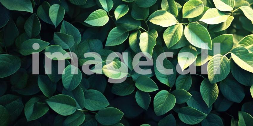 Golden Hour Glow: Sunlight filters through lush green leaves, casting a warm, golden light on the scene