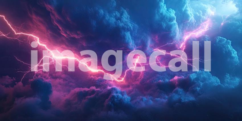 A Sky Torn Asunder: Lightning Bolts Tear Through a Fiery Sky, Illuminating the Dark Clouds with an Electrifying Glow