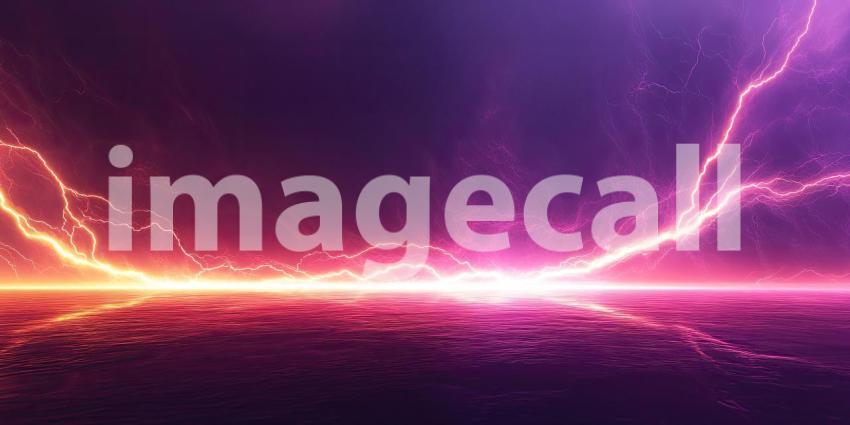 A Sky Torn Asunder: Lightning Bolts Tear Through a Fiery Sky, Illuminating the Dark Clouds with an Electrifying Glow