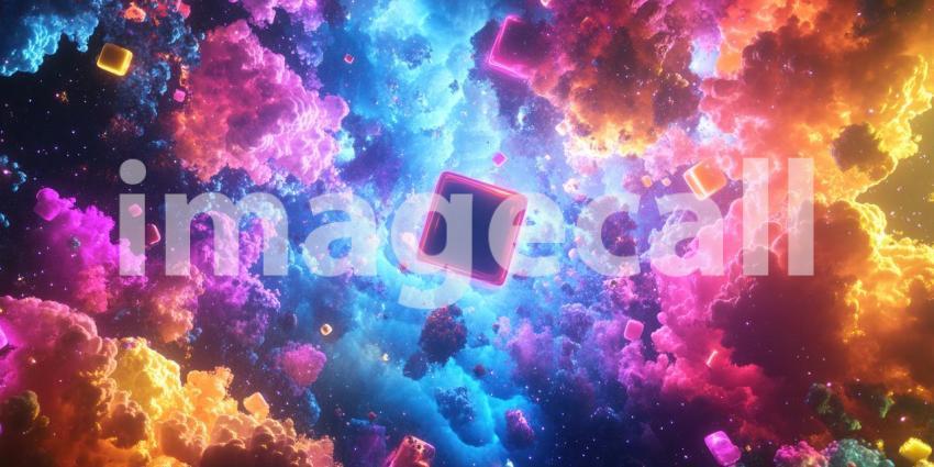 A Cosmic Forge: Molten Cubes of Fire erupt from a swirling nebula, forging a new celestial reality