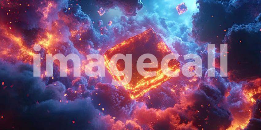 A Cosmic Forge: Molten Cubes of Fire erupt from a swirling nebula, forging a new celestial reality