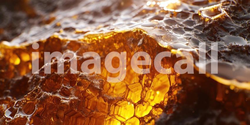 A Hive of Activity: Honey drips from a honeycomb, attracting a swarm of busy bees, creating a scene of industrious sweetness