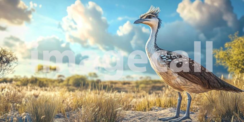 A Majestic Presence: A Kori Bustard surveys its domain, its regal stance and striking plumage commanding attention against the backdrop of a vast African landscape