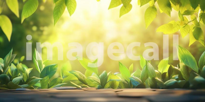 A lush bamboo thicket bathed in warm sunlight, showcasing vibrant green leaves and a sense of tranquility