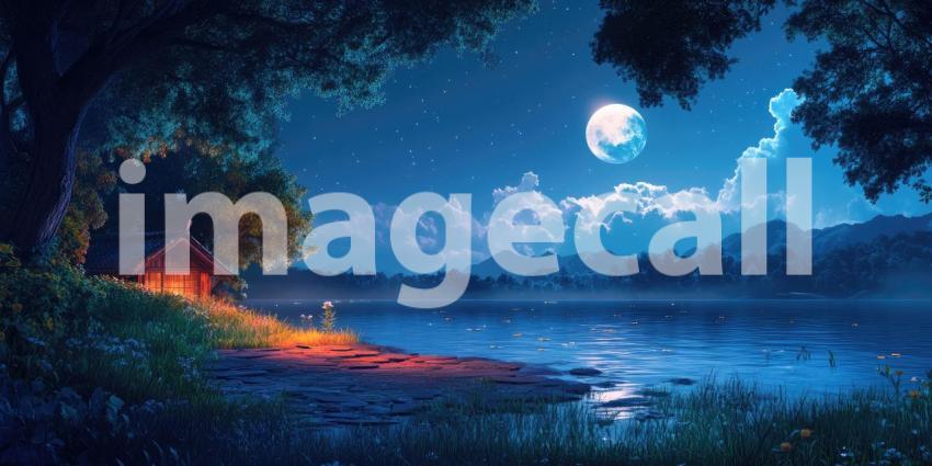 Celestial Serenade: A crescent moon hangs serenely in a sky awash with stars, casting a magical glow over the tranquil ocean