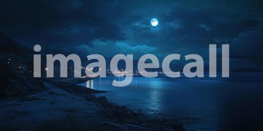 Celestial Serenade: A crescent moon hangs serenely in a sky awash with stars, casting a magical glow over the tranquil ocean