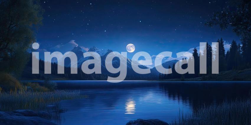 Celestial Serenade: A crescent moon hangs serenely in a sky awash with stars, casting a magical glow over the tranquil ocean