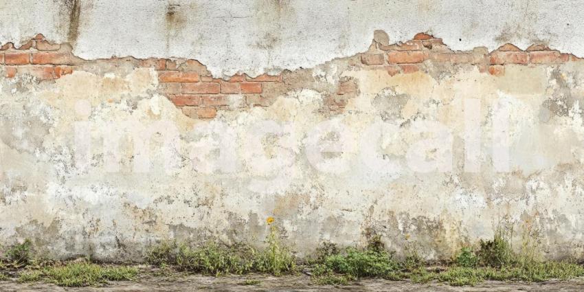 A weathered wall reveals layers of history, where peeling paint and exposed brick tell stories of time and transformation
