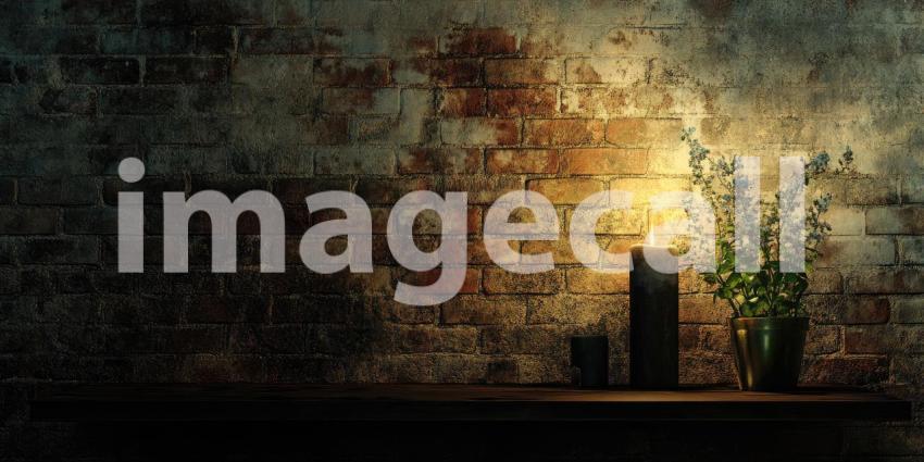 Spotlight on Brick: A beam of light pierces the darkness, illuminating a textured brick wall with a dramatic spotlight effect