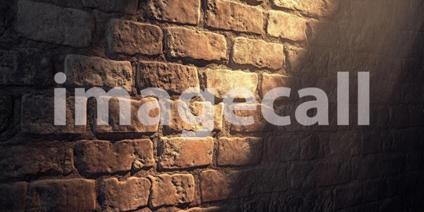 Spotlight on Brick: A beam of light pierces the darkness, illuminating a textured brick wall with a dramatic spotlight effect
