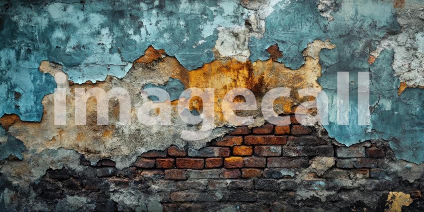 A weathered wall reveals layers of history, where peeling paint and exposed brick tell stories of time and transformation