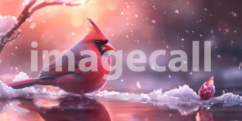Crimson Majesty: A vibrant cardinal perches gracefully on a bare branch, its fiery plumage contrasting against the muted hues of the winter sky