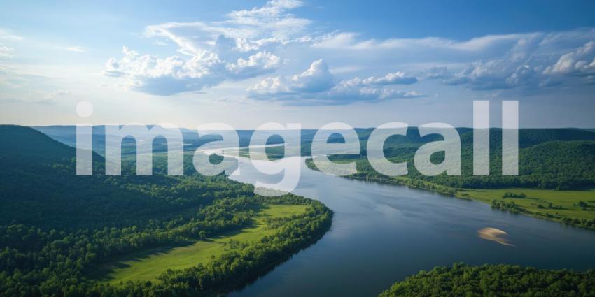 Serene Waters: A tranquil lake nestled amidst a picturesque forest, reflecting the vibrant hues of a sun-drenched sky