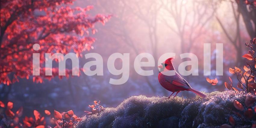 Crimson Majesty: A vibrant cardinal perches gracefully on a bare branch, its fiery plumage contrasting against the muted hues of the winter sky
