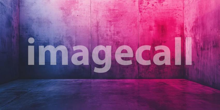 Neon Dreams: A stark concrete room bathed in a mesmerizing glow, where vibrant hues of pink and blue cast an otherworldly aura