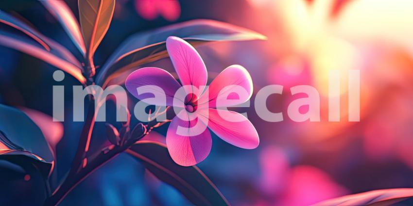 A vibrant pink flower bathed in the warm glow of the setting sun, its delicate petals capturing the light and creating a sense of serenity