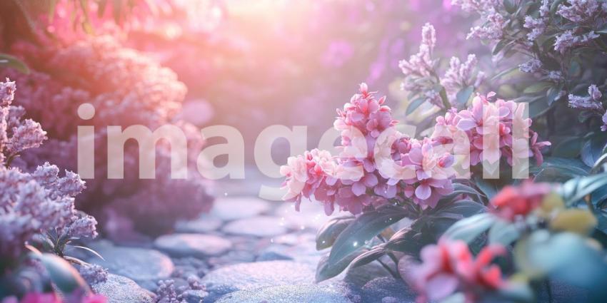 A vibrant pink flower bathed in the warm glow of the setting sun, its delicate petals capturing the light and creating a sense of serenity