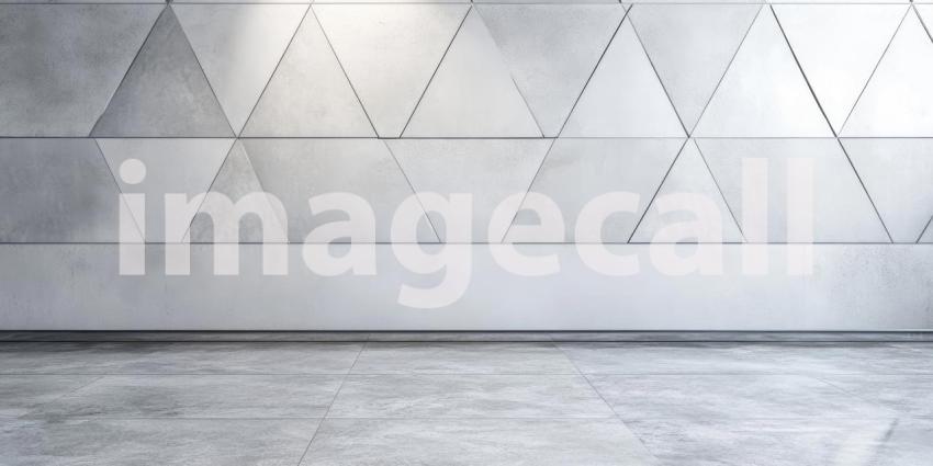Concrete Geometry: A minimalist space defined by a wall of interlocking triangular panels, casting intriguing shadows and creating a sense of depth