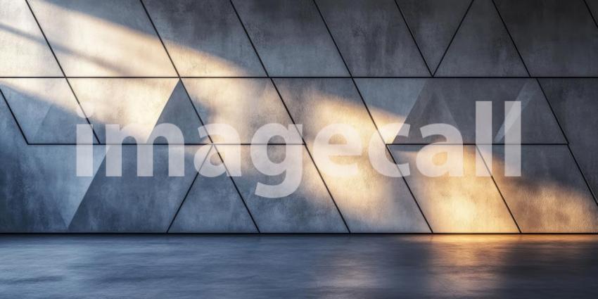 Concrete Geometry: A minimalist space defined by a wall of interlocking triangular panels, casting intriguing shadows and creating a sense of depth