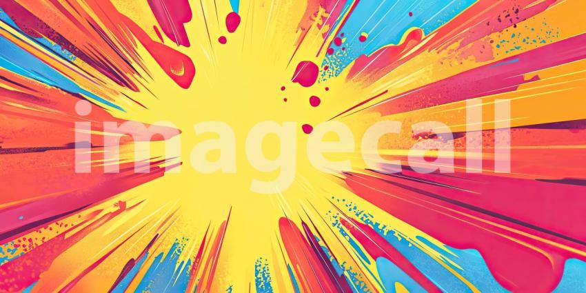 Dynamic Impact: A vibrant explosion of color and motion, reminiscent of a comic book's dramatic action scene, bursts across the page.