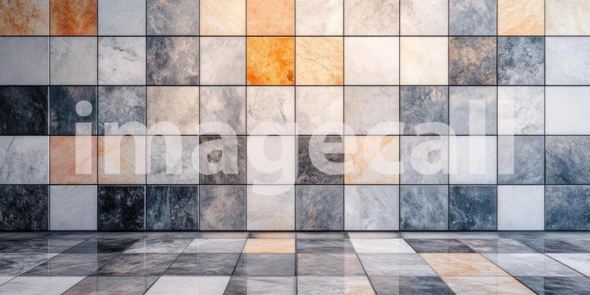 Marbled Mosaic: A wall and floor adorned with a mosaic of natural stone tiles, each a unique work of art, showcasing the beauty of natural patterns