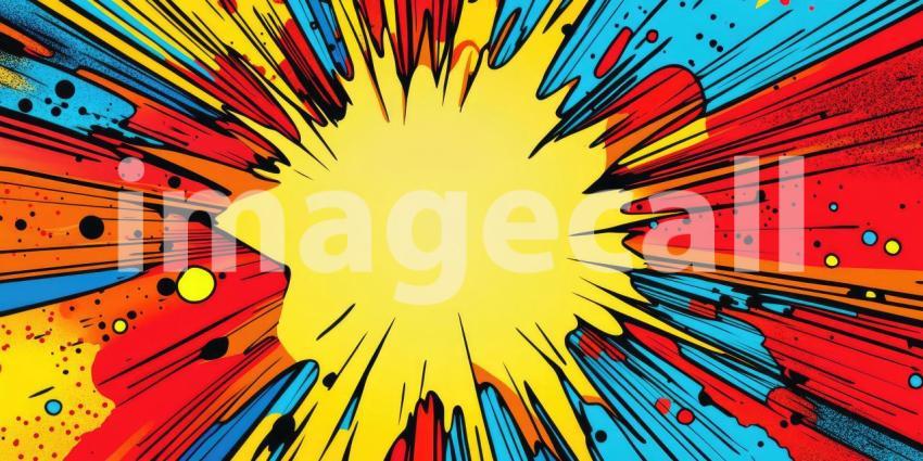 Dynamic Impact: A vibrant explosion of color and motion, reminiscent of a comic book's dramatic action scene, bursts across the page.