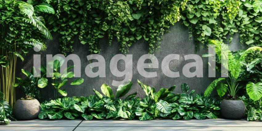 Lush Living Wall: A verdant tapestry of trailing vines and lush foliage cascades down a concrete wall, creating a tranquil oasis of greenery