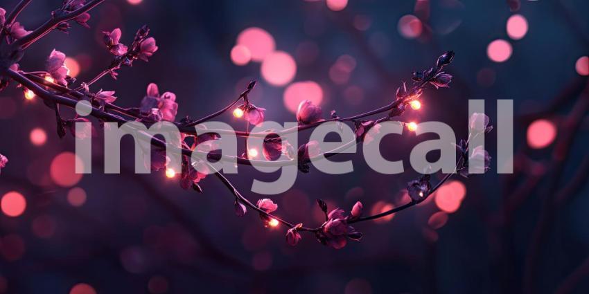 Enchanted Glow: Twinkling lights adorn bare branches, casting a magical spell over the winter landscape with a warm, ethereal glow