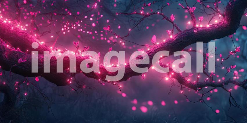 Enchanted Glow: Twinkling lights adorn bare branches, casting a magical spell over the winter landscape with a warm, ethereal glow