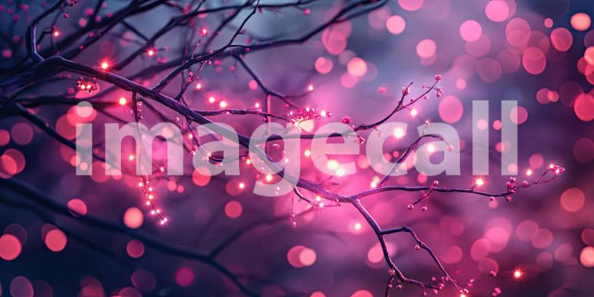 Enchanted Glow: Twinkling lights adorn bare branches, casting a magical spell over the winter landscape with a warm, ethereal glow