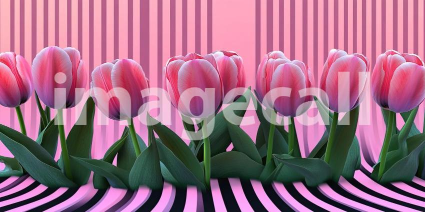 Radiant Blooms: A pair of delicate pink tulips bask in the warm glow of sunlight, their petals illuminated with a vibrant radiance