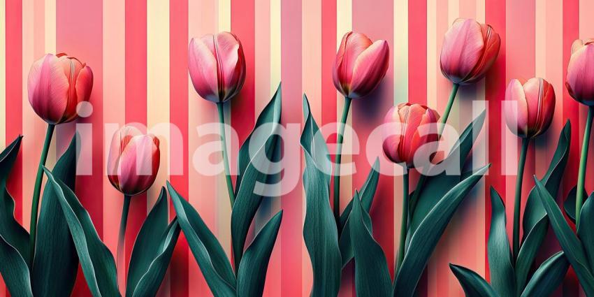 Radiant Blooms: A pair of delicate pink tulips bask in the warm glow of sunlight, their petals illuminated with a vibrant radiance