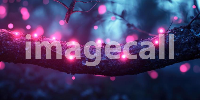 Enchanted Glow: Twinkling lights adorn bare branches, casting a magical spell over the winter landscape with a warm, ethereal glow