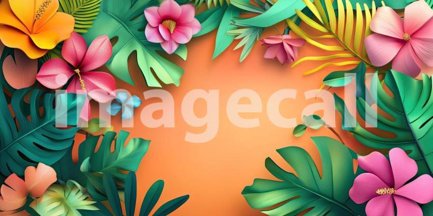 Tropical Tapestry: A vibrant arrangement of paper flowers and lush leaves, creating a whimsical and inviting tropical paradise