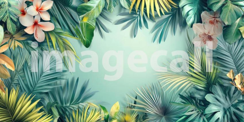 Tropical Tapestry: A vibrant arrangement of paper flowers and lush leaves, creating a whimsical and inviting tropical paradise