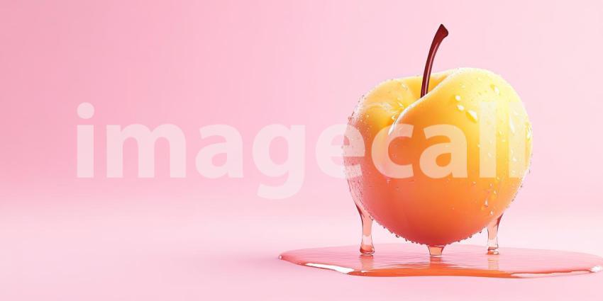 Juicy Drips: A plump apricot, glistening with moisture, drips a tantalizing stream of juice onto a vibrant pink surface