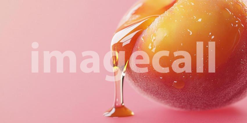 Juicy Drips: A plump apricot, glistening with moisture, drips a tantalizing stream of juice onto a vibrant pink surface