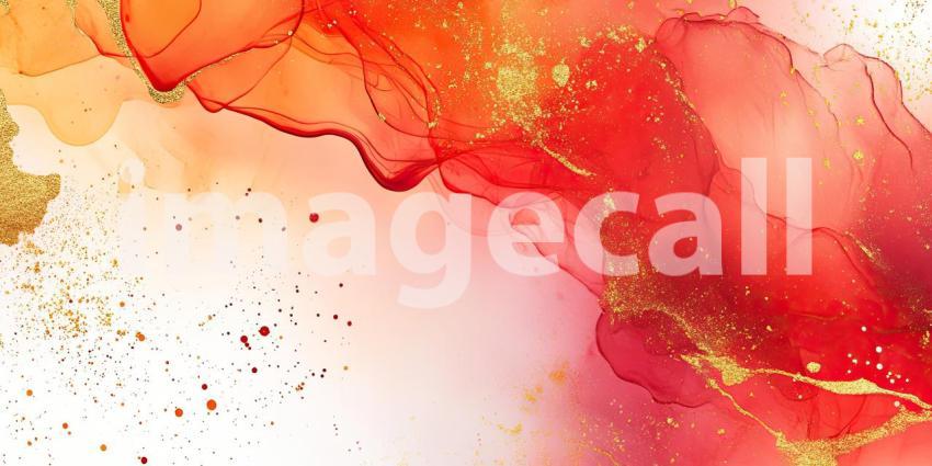 Crimson Cosmos: A vibrant abstract artwork where swirling reds and oranges collide, speckled with golden dust like distant stars