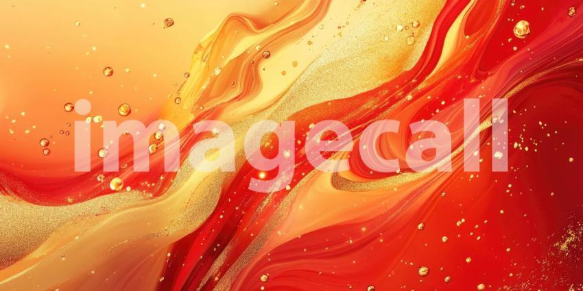 Crimson Cosmos: A vibrant abstract artwork where swirling reds and oranges collide, speckled with golden dust like distant stars