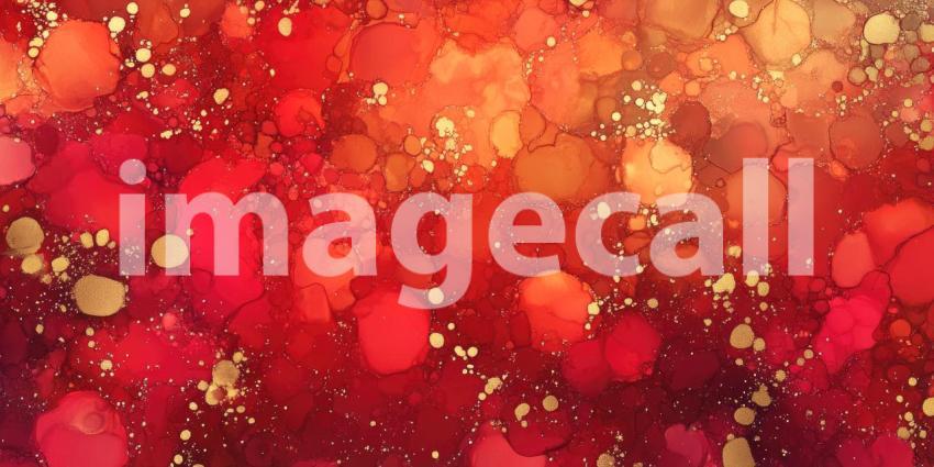 Crimson Cosmos: A vibrant abstract artwork where swirling reds and oranges collide, speckled with golden dust like distant stars