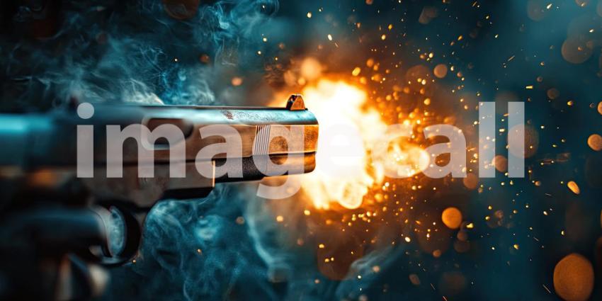 Muzzle Flash: A burst of fiery energy erupts from the barrel of a firearm, leaving a trail of sparks and smoke in its wake