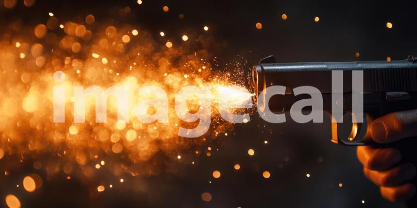 Muzzle Flash: A burst of fiery energy erupts from the barrel of a firearm, leaving a trail of sparks and smoke in its wake