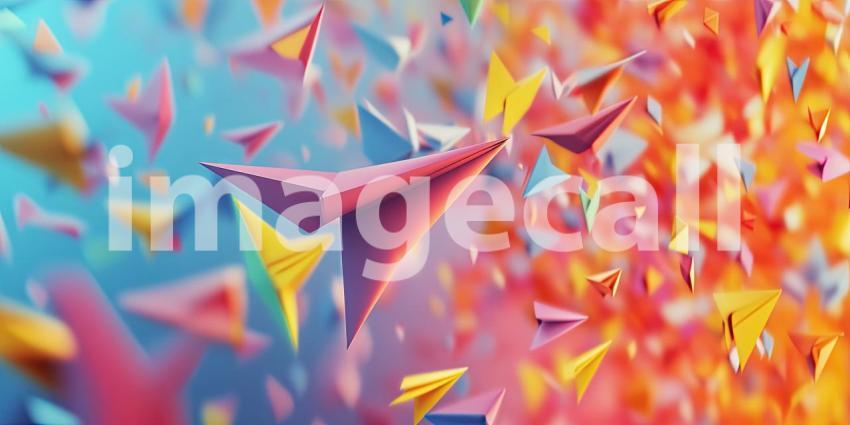 Flight of Fancy: A vibrant swarm of colorful paper airplanes takes flight, soaring through a sky of imagination and dreams