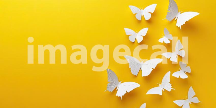 A Flutter of Colors: A vibrant collection of paper butterflies, each one a burst of color, takes flight across a sunny yellow canvas
