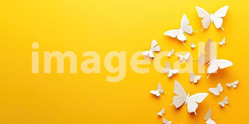 A Flutter of Colors: A vibrant collection of paper butterflies, each one a burst of color, takes flight across a sunny yellow canvas