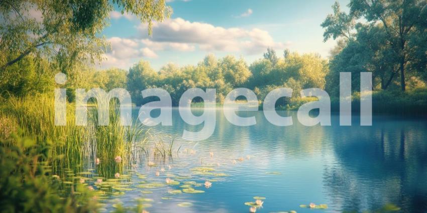 Serene Waters: A tranquil pond surrounded by lush greenery, inviting moments of peace and reflection