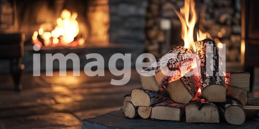 Warmth and Wonder: A crackling fire casts a dancing light, illuminating a cozy hearth and promising a night of warmth and enchantment