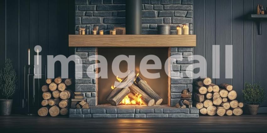 Warmth and Wonder: A crackling fire casts a dancing light, illuminating a cozy hearth and promising a night of warmth and enchantment